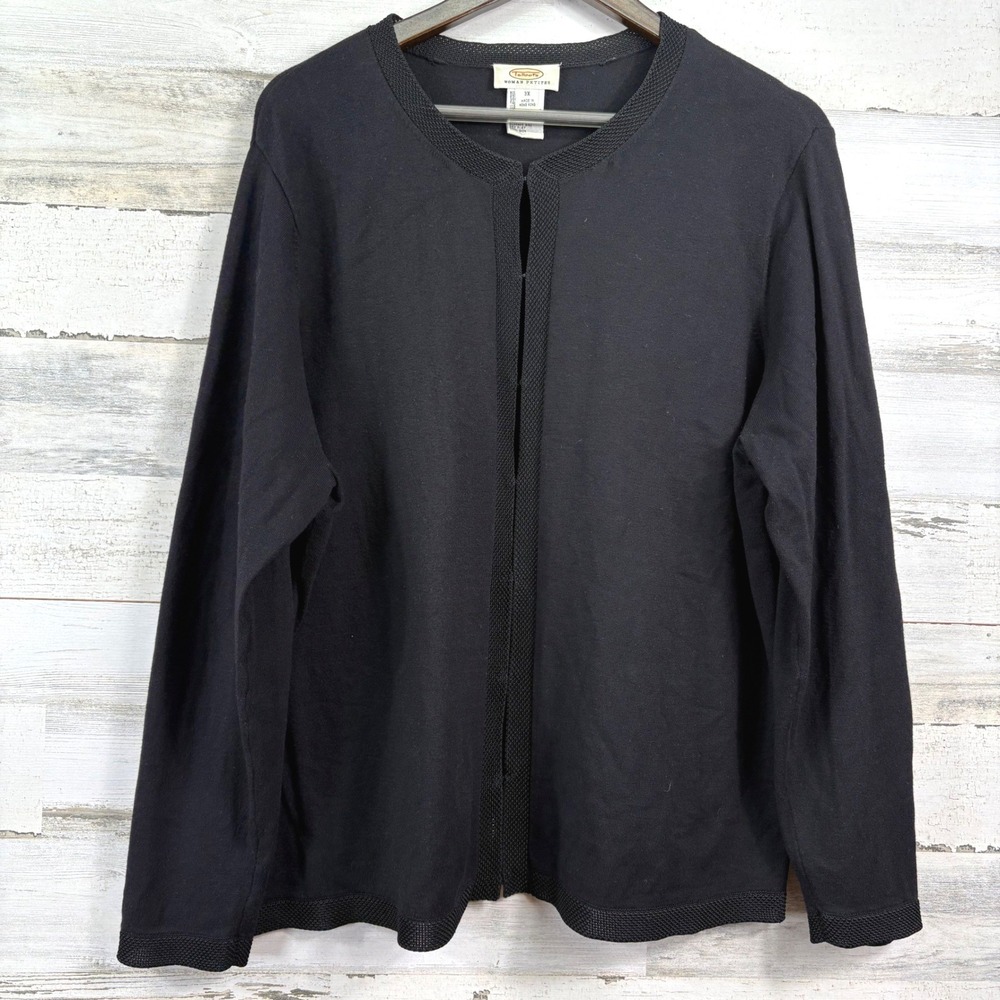 Talbots Cardigan Sweater Women 3XP Black Hook Eye Textured Trim Corpcore Chic
